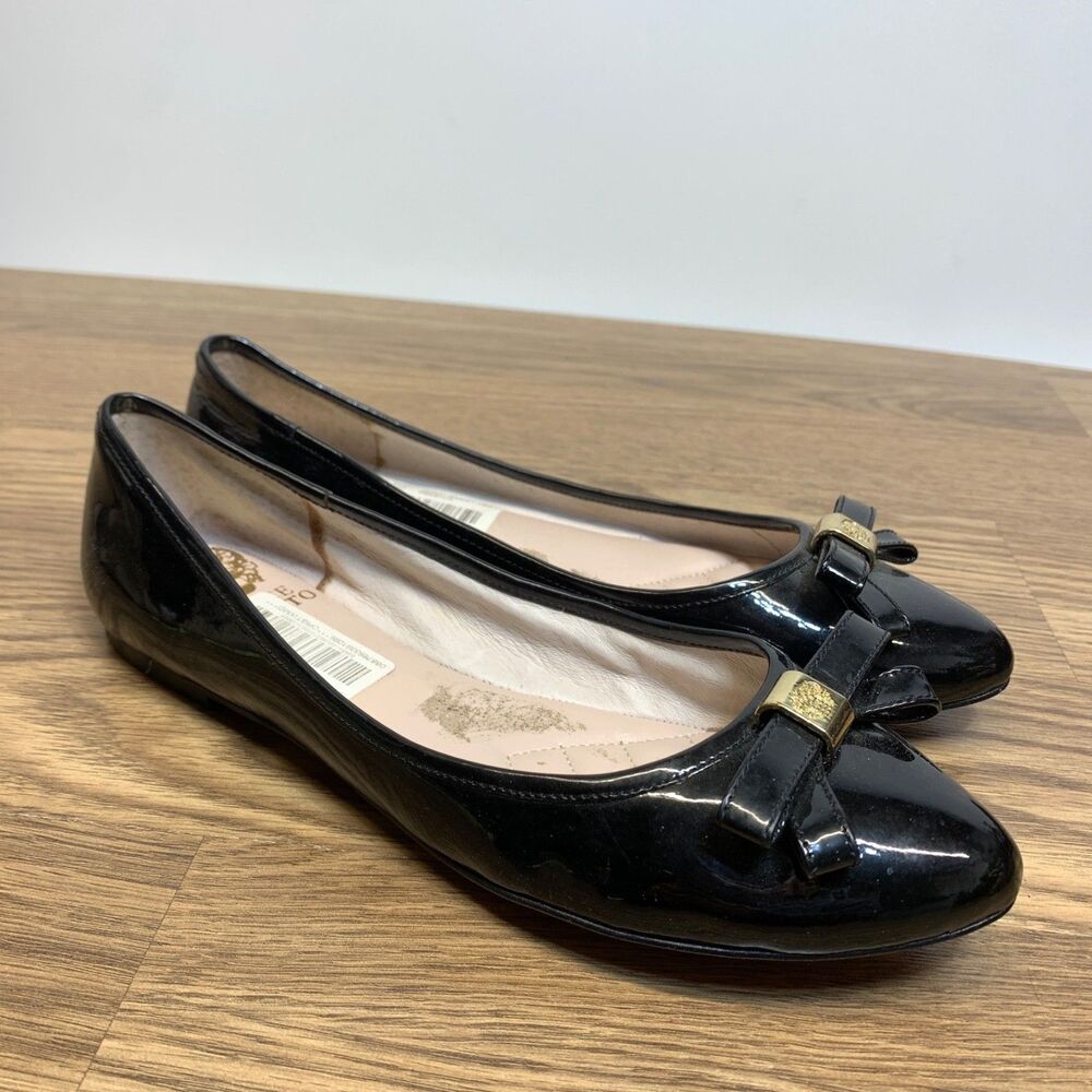 Vince Camuto ‘Timba’ Black Patent Leather Ballet Flats Bow‎ Women’s Size 7 / 37